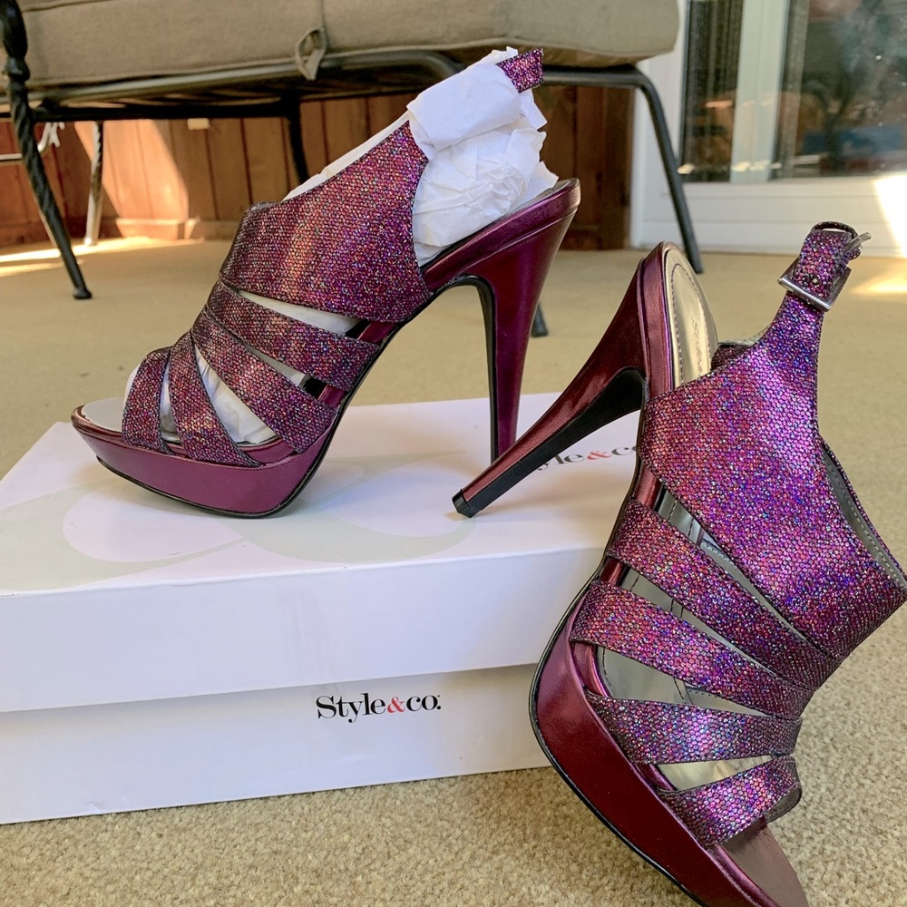 Style & Co. Plum glitter heels.